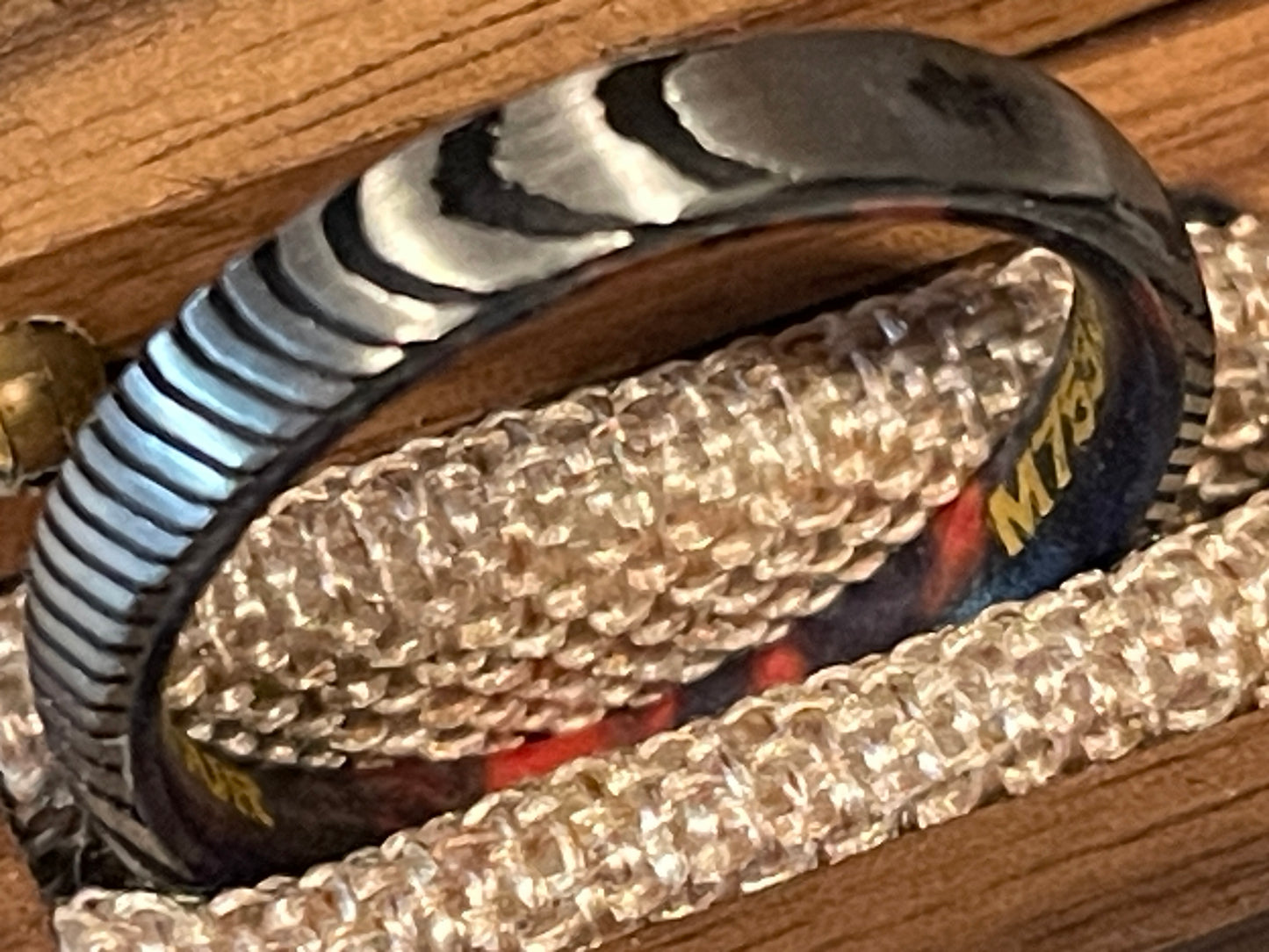 AME Ring - Damascus Stainless Steel and Wood With Brass Inlay