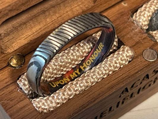 AME Ring - Damascus Stainless Steel and Wood With Brass Inlay